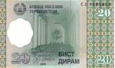 TADJIKISTAN    20 Dirams   Daté De 1999   Pick 12a     ***** BILLET  NEUF ***** - Tagikistan