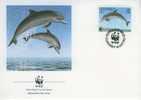 W0287 Dauphin Dolphin Guernesey 1990 FDC Premier Jour WWF - Dolphins