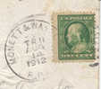 R.P.O. Cancel, Monett(MO)& Waynoka (OK) Railroad Post Office Postmark On Postcard, 1912, Roses In Vase - Brieven En Documenten