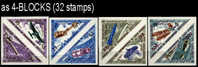 CV:€128.61,ADEN-Qu´aiti State Of Hadhramaut 1968, Airplanes & Rockets Se-tenant , Imperf.set:8, 4-BLOCKS:8 (32 Sta - Asia