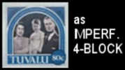 TUVALU 1987 Ruby Wedding 80c IMPERF.4-BLOCK   [non Dentelé,Geschnitten,no Dentado,non Dentellato,ongetande] - Tuvalu