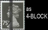 GGREAT BRITAIN, Machine Post Office Training Stamps 1V 75p, 4-BLOCK - Sheets, Plate Blocks & Multiples