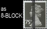 GREAT BRITAIN, Machine Post Office Training Stamps 1V 75p, 8-BLOCK - Fogli Completi