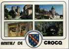 CPSM . CROCQ VUE SUR LES TOURS . SON CHATEAU. TRYPTIQUE. LE DOLMEN. DATEE 1984. - Crocq