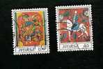 Norway - Scott # 645-646 Norwegian Folk Art - Flowers And Horseback Rider - Usados