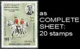 CV:€16.00, HORSES,ADEN-Kathiri State Of Seiyun 1967 Lippizianer Air Mail 100Fils ,Sheet:20 Stamps - Hippisme