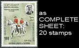 CV:€16.00, HORSES,ADEN-Kathiri State Of Seiyun 1967 Lippizianer Air Mail 100Fils ,Sheet:20 Stamps - Autres & Non Classés