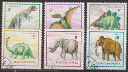 Dinosaures, Tarbosaure, Stégosaure, Brontosaure - HONGRIE - Mammouth - Animaux Préhistoriques - N° 3293 à 3298 - 1990 - Used Stamps