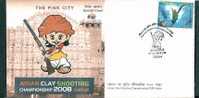 India 2008 Sport, Clay Shooting, Diving, Weapon, Gun, Jaipur Wind Palace, Architecture, Mascot Special Cover # 7263 - Tir (Armes)