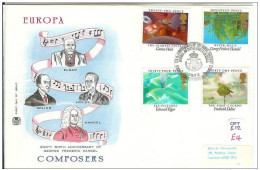 England Great Britain UK United Kingdom FDC 1985 Composer Composers Music Elgar Delius Handel Holst Musique - 1981-1990 Decimal Issues