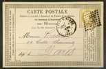 Carte N° 18 De Sens/Yonne à Paris Le 26/1/1876 Affranchie Cérès 15c Bistre N° 55 Oblitéré GC 3379 - TB - Cartoline Precursori