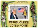 George Washington Als Offizier 200 Jahre USA Flagge Elfenbeinküste 502 + Block 6 O 6€ - Timbres