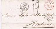BD089/ Valparaiso (rot) B.P.O.1861 (schwarz) Nach Bordeaux, Franz. Taxvermerk - Briefe U. Dokumente