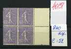 200**   60c Violet En Bloc De 4  **   Sans Charnière    Cote 52 Euros - 1903-60 Semeuse A Righe