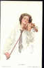 #03 SIGNED HARRISON FISHER NO 108 WOMAN PLAYING IOLINE THE ARTIST OLD POSTCARD - Fisher, Harrison