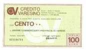 MINIASSEGNO - BANCA - CREDITO VARESINO - VARESE 100 LIRE 1977 NUEVO PERFECTO - Autres & Non Classés
