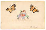 C6583 - Enfants Sur Un Banc - Papillons - Insects
