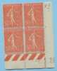 Semeuse 50 C. Rouge En Bloc De 4 Coin Daté Du 9.1.29 - 1903-60 Sower - Ligned