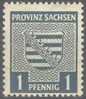 Provinz Sachsen 1945 Provinzwappen 1 Pf Fluoresziender Gummi Mi 73 X Y / Sc 13N1 / YT 8 Postfrisch/MNH/neuf - Mint