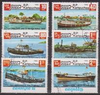 Bateaux Fluviaux - KAMPUCHEA - Chaloupe, Remorqueur, Bateau Pompe, Pétrolier, Cargo - N° 583 à 588 - 1985 - Kampuchea