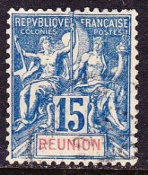 Reunion 1892 15 Centimes Bleu Yvert 37 - Gebruikt