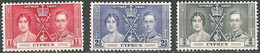 CYPRUS..1937..Michel # 133-135...MLH. - Cipro (...-1960)