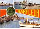 BARFLEUR -  5 Vues :  Différents Asppects Du Port, L´Eglise Et La Plage, En Médaillon, La Plaque Commémorative Du Départ - Barfleur