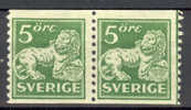 Sweden 1925 Mi. 175 I W A Lion (Type II) Perf 9 3/4. Pair. Toned Paper MNG - Nuovi