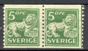 Sweden 1925 Mi. 175 I W A Lion (Type II) Perf 9 3/4. Pair. Toned Paper MNG - Ungebraucht