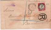 GBV186/ Michel 92b, Einschreiben Barcelona 1896, Lochung GBL (Perfin)P.D. - Storia Postale