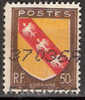 Timbre France Y&T N° 757 (03) Obl.  Armoiries De Lorraine.  50 C. Brun, Jaune Et Rouge. Cote 0,15 € - 1941-66 Wapenschilden