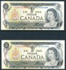 Canada 1973  2 Consecutively Numbered One Dollar Banknotes In Uncirculated Condition - Kanada