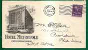 HOTEL ADVERTISEMENT 1940 COVER - HOTEL METROPOLE - CINCINNATI, OHIO - Cover Sent To PROVIDENCE, RI - Hotels, Restaurants & Cafés
