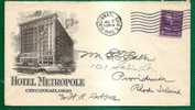 HOTEL ADVERTISEMENT 1940 COVER - HOTEL METROPOLE - CINCINNATI, OHIO - Cover Sent To PROVIDENCE, RI - Settore Alberghiero & Ristorazione