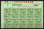 A00031 - Timbres Fiscaux Belge Xx - 50F Bloc De 10 - 17.00 - Stamps