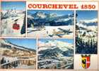 CPSM.  COURCHEVEL 1850. TELEPHERIQUE. AVION. 3 VUES ET BLASON. DATEE 1985. FLAME. - Courchevel