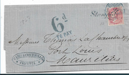 IB052/  INDIEN - Calcutta Stamped 8 A. + 6d To Pay, Nach Mauritius 1867 - 1858-79 Kolonie Van De Kroon