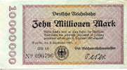 Allemagne Germany 10 Millionen Mark 2 September 1923 Reichsbahn - 10 Millionen Mark