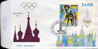 FDC  Bloc ZAIRE Non émis 1980  Olympique MOSCOU  Tirage Microscopique  Cote 150 E - Pallacanestro