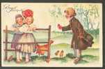 1939, ESTONIA, ETHNIC GIRLS AND BOY IN FOLK COSTUMES, HEN, CHICKEN ,VINTAGE USED  POSTCARD - Non Classificati