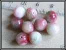 5 Perles En Jade Marbré Rose Vert Blanc 8mm - Pearls