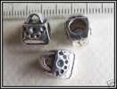 2 Perles Argent Tibet Gros Trou Petit Sac Env. 9x10,5mm - Parels