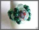 Bague Fluorite Et Malachite+perle Cloisonnée Trad. Vert - Ringe