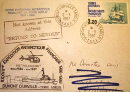 Pli Terre Adélie. Cachet Illustré Polarbjorn 86-88, Epf Missions Pev,  Et Oblitération Christchurch Nouvelle Zélande - Lettres & Documents