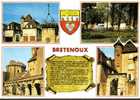 CPSM.  BRETENOUX. PLACE DES CONSULS ET CHATEAU FORT. CAMPING BOURGNATELLE. PRUDOMMAT CHATEAU CASTENOU. CHATEAU FORT. - Bretenoux