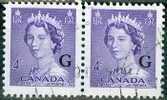 1953 4 Cent Queen Elizabeth II Karsh Horizontal Pair  Overprinted G  #O36 - Aufdrucksausgaben