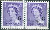 1953 4 Cent Queen Elizabeth II Karsh Horizontal Pair  Overprinted G  #O36 - Overprinted