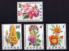 Congo 1971, Fleurs, N° 778 / 781, ++ Cote 35 €   Postfrich ++  Mint N.H. - Nuovi