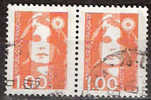 Timbre France Y&T N°2620x2 (1) Obl, Paire. Marianne Du Bicentenaire. 1 F. 00. Orange. Cote 0.60 € - 1989-1996 Marianna Del Bicentenario
