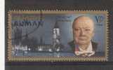 AJMAN  , 7, 50 Rls ; Michel N° 1317  , Sir Winston CHURCHILL ; Big Ben; Houses Of Parliament  ; Obl  ; TB - Sir Winston Churchill